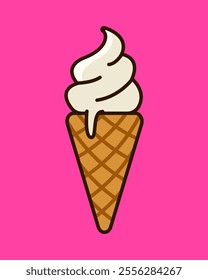 Ice cream cones illustration. Melted white ice cream in cartoon style. Vector illustration