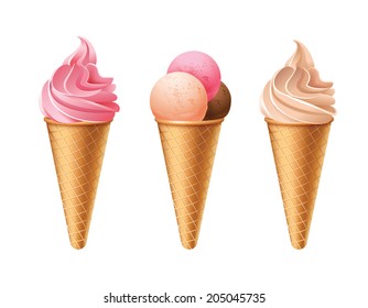 Ice Cream Cones Isolated on White