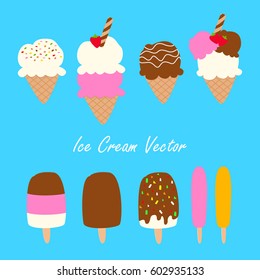 Ice cream cones and popsicles vector collection.