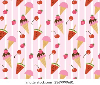 ice cream cones prints over striped background