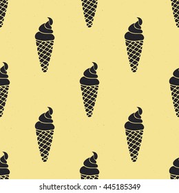 Ice cream cones seamless background. Vector hand drawn pattern with tender colors.
