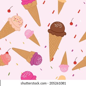 Ice cream cones seamless pattern background 