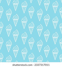 Eiscreme ist ein nahtloser, Muster blauer Hintergrund. Vektorhintergrundstruktur mit Doodles, Stoff, Tapete