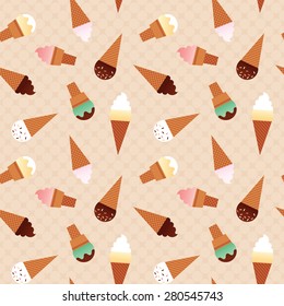 Ice cream cones seamless pattern.