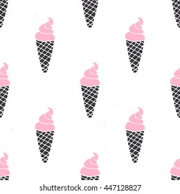 Ice cream cones seamless pattern. Vector hand drawn background. Fabric pattern.