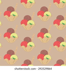 Ice cream cones seamless vector pattern background