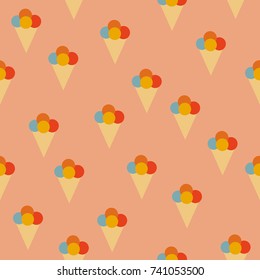 Ice cream cones seamless vector pattern on pink background