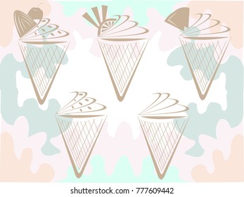 Ice cream cones set on colorful Background