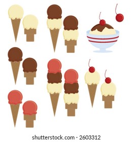 Ice Cream cones and sundae.