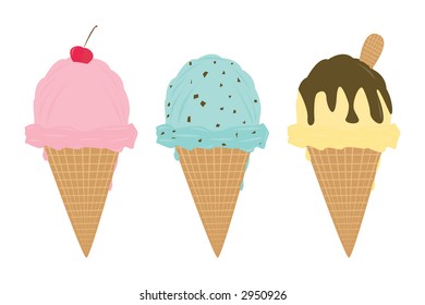 Ice cream cones in three delicious flavors. Can be used separately or together.