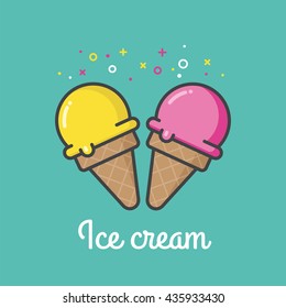  Ice cream cones. Vector illustration.