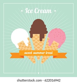 Ice cream cones vector illustration/ card