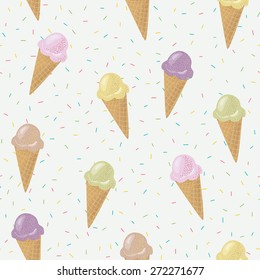 Ice cream cones vector seamless pattern