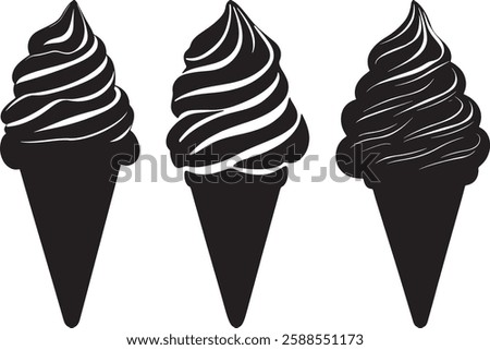 Ice Cream Cones Vector Silhouettes on White Background