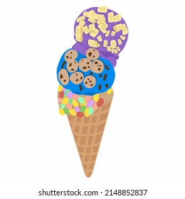 The ice cream cones are very colorful.