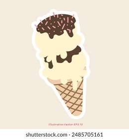 Conos de helado , Vector de conos de oblea aislado sobre fondo color crema, Ilustración vectorial EPS 10