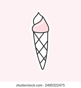 Ice cream in a cone.Vector illustration in doodle style.