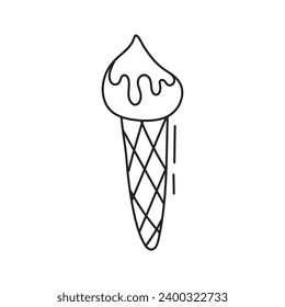 Ice cream in a cone.Vector illustration in doodle style.