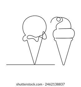 Ice Cream Continuous One line drawing Illustrations and Vectors design