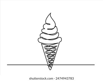 Ice cream continuous one line drawing minimalism design isolated on white background