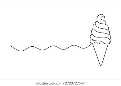 Ilustración de Arte vectorial de estilo de línea de helado de cono de waffle. ilustración de diseño de cono de helado
