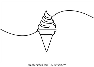 Ilustración de Arte vectorial de estilo de línea de helado de cono de waffle. ilustración de diseño de cono de helado