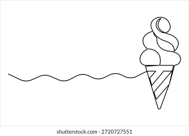Ilustración de Arte vectorial de estilo de línea de helado de cono de waffle. ilustración de diseño de cono de helado