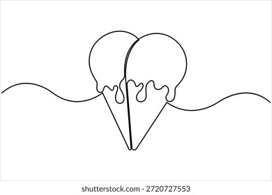 Ilustración de Arte vectorial de estilo de línea de helado de cono de waffle. ilustración de diseño de cono de helado