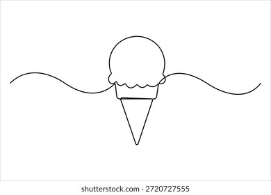 Ilustración de Arte vectorial de estilo de línea de helado de cono de waffle. ilustración de diseño de cono de helado