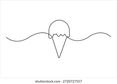 Ilustración de Arte vectorial de estilo de línea de helado de cono de waffle. ilustración de diseño de cono de helado