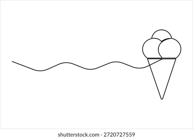 Ilustración de Arte vectorial de estilo de línea de helado de cono de waffle. ilustración de diseño de cono de helado