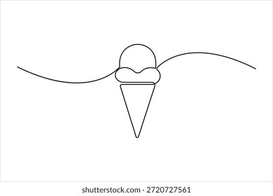 Ice cream continuous one line art drawing of design. waffle cone ice cream symbol line style vector art illustration