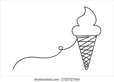 Eiscreme durchgehende einzeilige Kunstzeichnung des Designs. Waffelkegel Eis Symbol Linie Stil Vektorgrafik