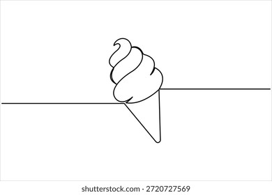 Ilustración de Arte vectorial de estilo de línea de helado de cono de waffle. ilustración de diseño de cono de helado