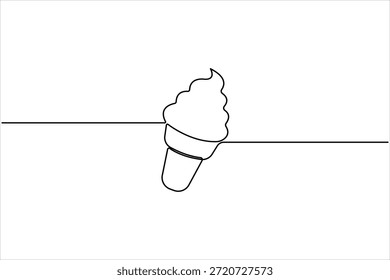 Ilustración de Arte vectorial de estilo de línea de helado de cono de waffle. ilustración de diseño de cono de helado
