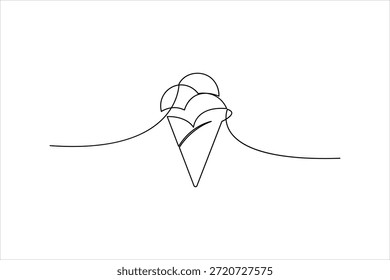 Ilustración de Arte vectorial de estilo de línea de helado de cono de waffle. ilustración de diseño de cono de helado