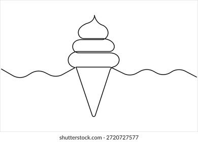 Eiscreme durchgehende einzeilige Kunstzeichnung des Designs. Waffelkegel Eis Symbol Linie Stil Vektorgrafik