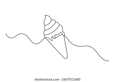 Ice cream continuous single line art and isolated outline vector design
