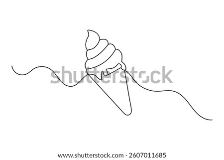 Ice cream continuous single line art and isolated outline vector design