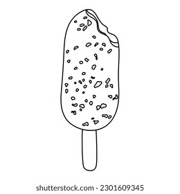 Helado con galleta en forma de doodle. Arte de la línea. Postre congelado vector dibujado a mano