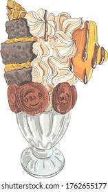 ice cream with cookies and cream in a vase, summer vacation beach
