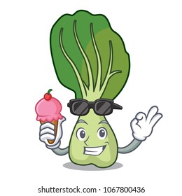 With ice cream cool bok choy character cartoon