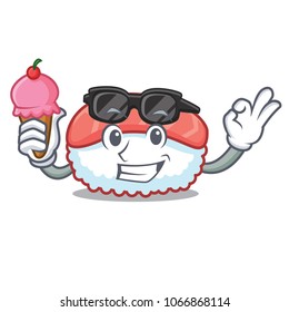 With ice cream cool sushi salmon character cartoon