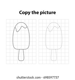 ice cream -  copy the picture, game for children , worksheet for preschool kids