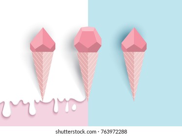 Ice cream corn idea, geometric, paper art style, with pastel colors background.vector illustration