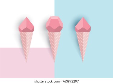 Ice cream corn idea, geometric, paper art style, with pastel colors background.vector illustration