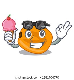 With ice cream corn nuts are on mascot plate