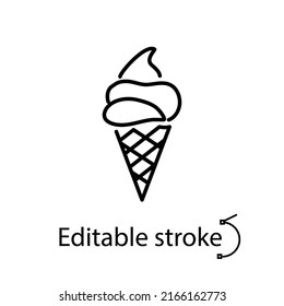 Ice cream corn outline icon. Cold dessert. Sweet shop menu. Pop art style. Summer tasty dessert. Customizable linear contour symbol. Editable stroke. Isolated vector stock illustration