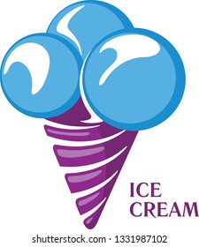 Ice cream cornet cone with three ice cream scoops vector illustration.
