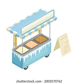 Ice Cream Counter As Outdoor Food Court Or Food Vendor Selling Refreshing Dessert Isometric Vector Illustration